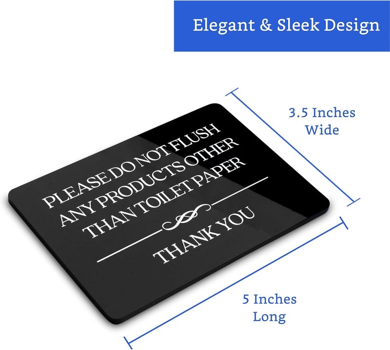 GLOBE ROCKET Do Not Flush Toilet Sign 2-Pack (Black Acrylic 5 x 3.5 in) - Do Not Flush Anything Except Toilet Paper Sign - Bathroom Signs for Business - Airbnb Signs - Image 2